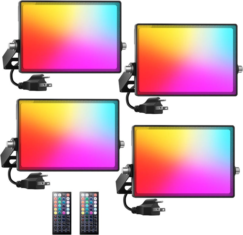 Onforu LED Flood Light Outdoor 30W 2500LM, Color Changing RGBW Floodlight with Remote, 2700K Warm White IP66 Stage Lights Indoor Uplights for Events, Uplighting for Halloween 4 Pack - Image 1